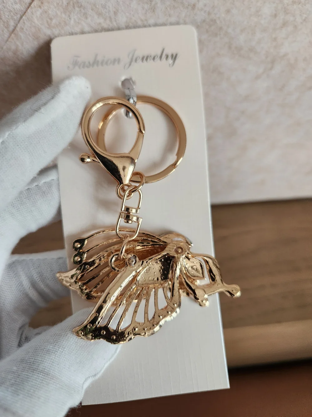 Gold Butterfly Keychain/Keyring with Yellow Enamel and Rhinestones